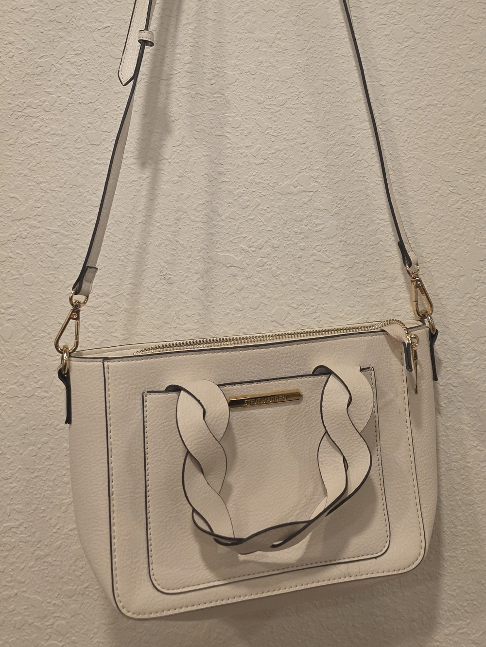 Steve Madden Cream Braided-Handle Bmarina Crossbody with Gold Hardware